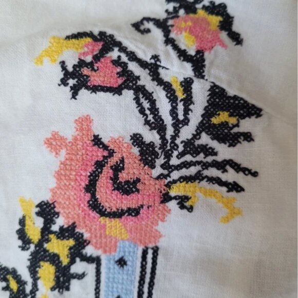 Free People NWT Ivory Embroidered Set Wide Leg Linen Blend Pants & Top - Picture 9 of 11